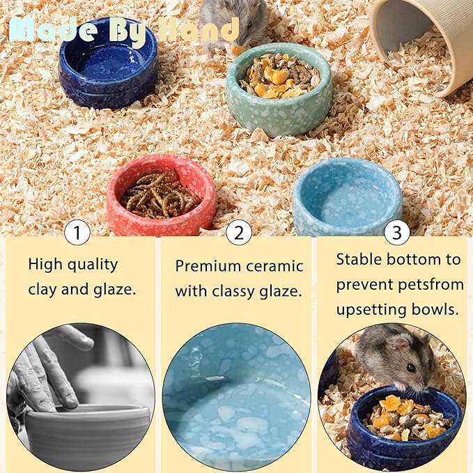 VanEnjoy 2 Pack Ceramic Guinea Pig Food Bowl Dotted Pattern Small Animal Feeding and Watering Supplies for Cage Cute Light Blue Hamster Water Dish for Chinchilla Ferret Bunny