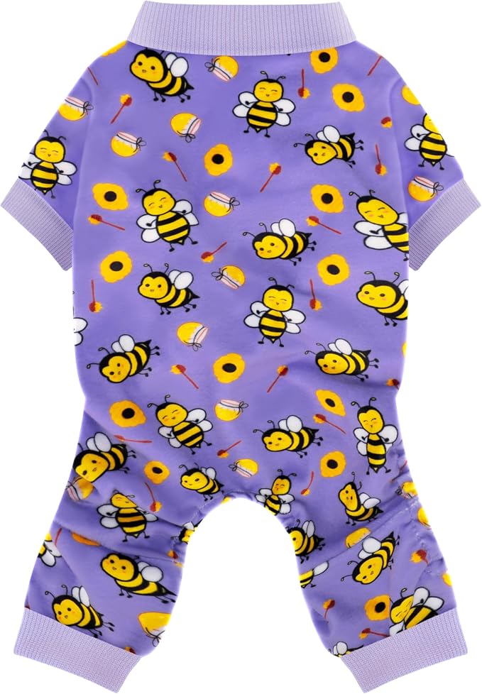 Paiaite Dog Pajamas Onesie: Comfortable Four-Legged Apparel for Small, Medium, & Large Dogs, Polyester Material for Comfort, Wrinkle Resistance, Moisture Wicking, Stretchiness Cute Bee Purple L