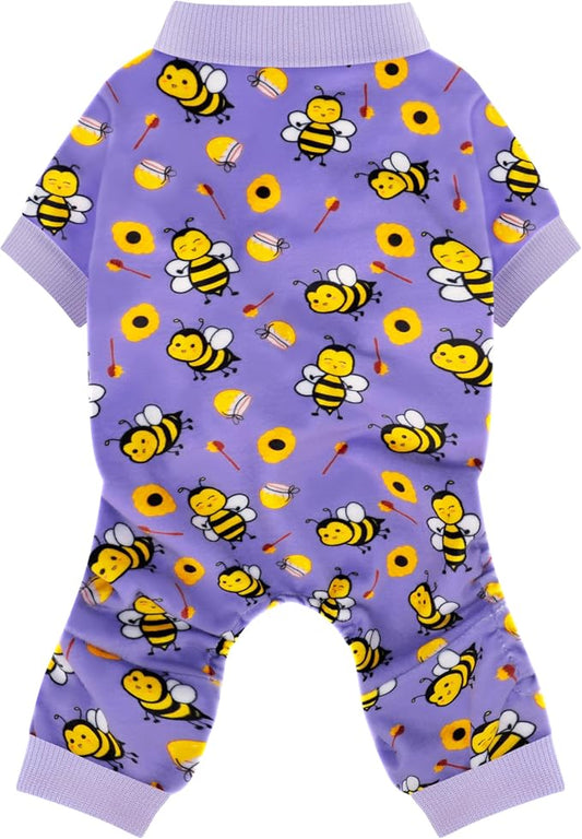 Paiaite Dog Pajamas Onesie: Comfortable Four-Legged Apparel for Small, Medium, & Large Dogs, Polyester Material for Comfort, Wrinkle Resistance, Moisture Wicking, Stretchiness Cute Bee Purple S