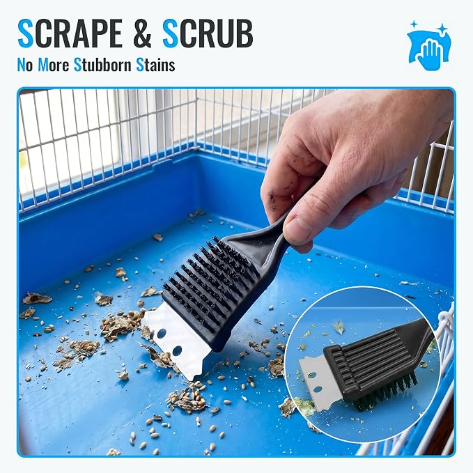SIMPOR Bird Cage Cleaner Brush Kit, Bird Poop Remover, 5 PCS Cleaning Tools Set with Mini Dustpan, Scraper and Wire Brushes, Bird Cage Accessories for Parrot, Parakeet, Budgie, Cockatiel