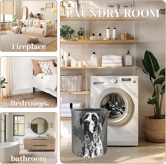 Elegant Great Dane Dog Laundry Basket, Oxford Cloth Minimalist Dirty Clothes Collapsible Hamper for Room Decor, Puppy Portrait Print Gifts Toy Organizer 19.7*15.8 Inch for Bedroom Bathroom Dorm