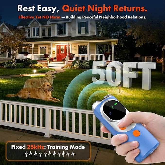 dessports Anti Barking Device for Dogs - 2026 LED Screen 3X Ultrasonic Dog Bark Deterrent Device for Own & Neighbors' Dog, 50 FT Range Rechargeable Barking Silencer Indoor Outdoor Training