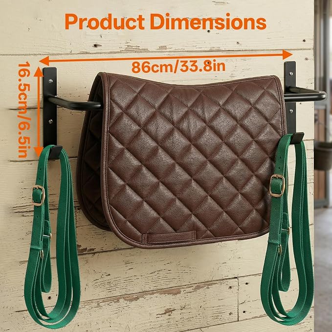4Pcs Horse lanket Rack with Bridle Hooks, 34 Inch Steel Wall Mounted Removable Horse Blanket Bar, Can be installed on stall doors, Saddle Pad Rack for Hanging Blankets Pads, Saddle Blankets, Black