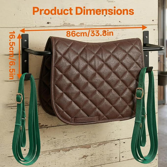 4Pcs Horse lanket Rack with Bridle Hooks, 34 Inch Steel Wall Mounted Removable Horse Blanket Bar, Can be installed on stall doors, Saddle Pad Rack for Hanging Blankets Pads, Saddle Blankets, Black