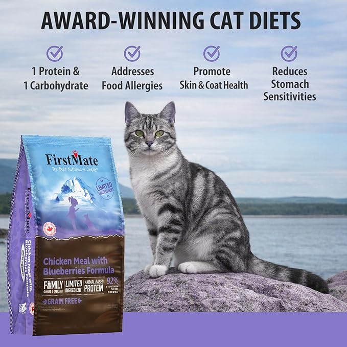 FirstMate Pet Foods Dry Cat Food – Chicken Meal with Blueberries Formula – Grain Free Limited Ingredient Recipe for Cats & Kittens, All Life Stages – 3.96 lb Bag