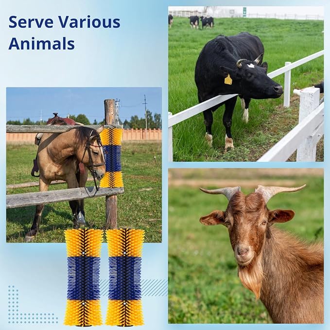 4 Pack Livestock Scratch Brush with Screws, Horse Scratching Post Goat Scratcher Brushes, Full Massage Grooming Brush for Cow, Cattle, Sheep, Pig Back Itching Relieve, 17.1 x 7.2 Inch