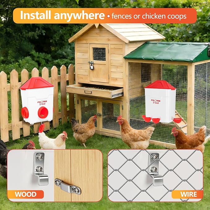 3 Gallon Chicken Waterer and Feeder Set with Legs, 2.75' Watering Cups & 3.5" Feed Ports for Large Beaks, Automatic No-Waste Feeders and Waterers, Easy No-Tools Assembly
