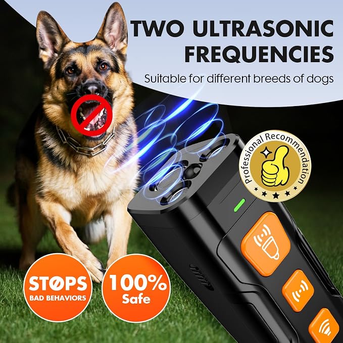 YUYQA Dog Bark Deterrent Device, 3X Ultrasonic Anti Barking, 6 Training Modes 23 FT Range Barks No More Indoors Outdoors Behavior Correct Safe & Humane Rechargeable Compact Bark Control for Dogs