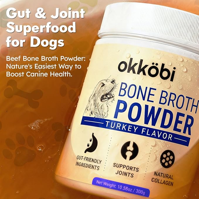 Bone Broth for Dogs - All-Natural Food Topper for Picky Eaters - Powder Supplement for Joint Health, Digestion & Hydration, 10.5oz (Turkey)