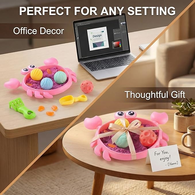 Carolart Mini Crab Sandbox with Color-Changing Sensory Sand, Office Desktop Crab Zen Garden Kit, Sensory bin for Stress Relief with Sensory Balls，Sand Art Kit for Kids and Adults