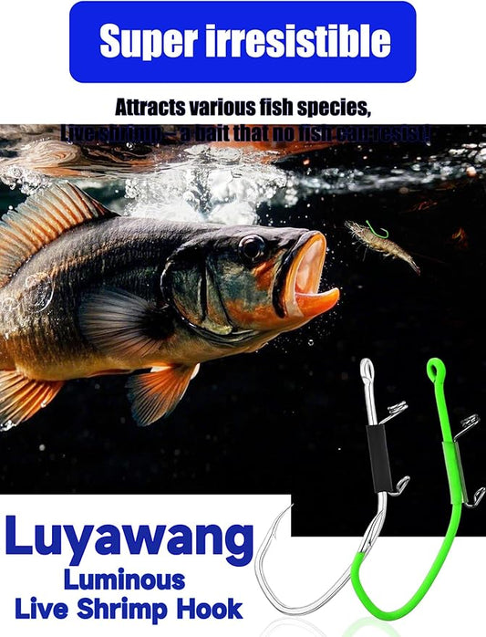Luminous Shrimp Hooks 10/40 Packs Saltwater Fishing Hooks - Premium Carbon Steel Barbed Corrosion Resistant for Big Game Fish