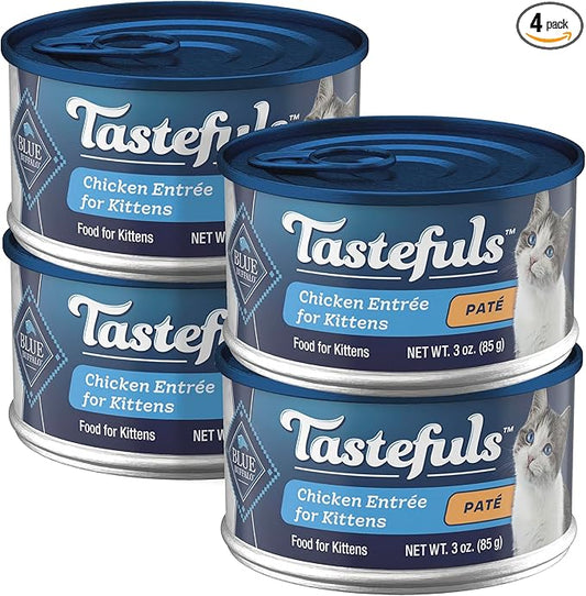 Blue Buffalo Tastefuls Wet Food for Kittens, Made with Natural Ingredients, Chicken Paté Entrée, 3oz Cans, 4Pack Trial Size