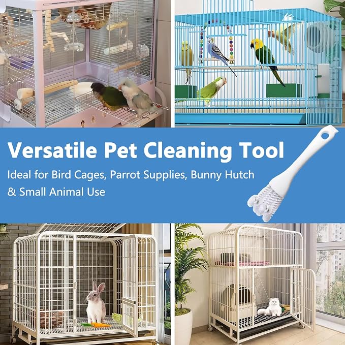 4Pcs Bird Cage Cleaner Tools Long Handle Brush Supplies for Cleaning Poop Off Birdcage Dropping Remover Accessories for Parrot Cages Bunny Habitats and Pet Cage Maintenance