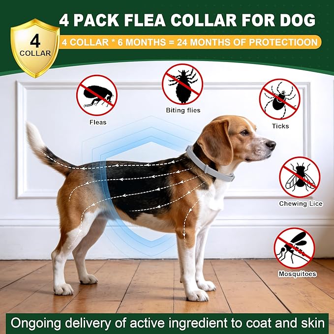 4 Pack Essential Oil Collars Dog Flea & Tick Collar Set with Natural Essential Oils, Adjustable Flea Control for Dogs