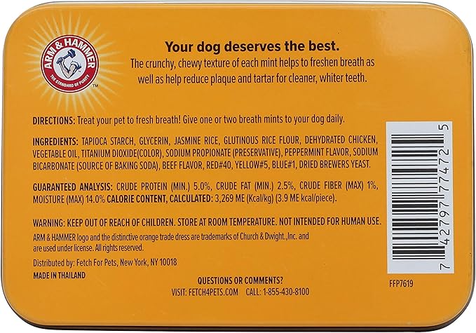 Arm & Hammer for Pets Tartar Control Dental Mints for Dogs, Reduces Plaque & Tartar Buildup Without Brushing, Freshens Dog Breath, Beef Flavor, Fresh Mint Scent, 40 Count, Medium Breeds - 60 Pack