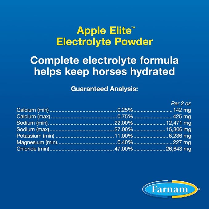 Farnam Apple Elite Horse Electrolytes Powder Supplement, Replaces Vital Minerals, Encourages Hydration, Sugar-Free, Contains Sodium, Potassium, Calcium & Magnesium, Apple Flavored, 5 lb