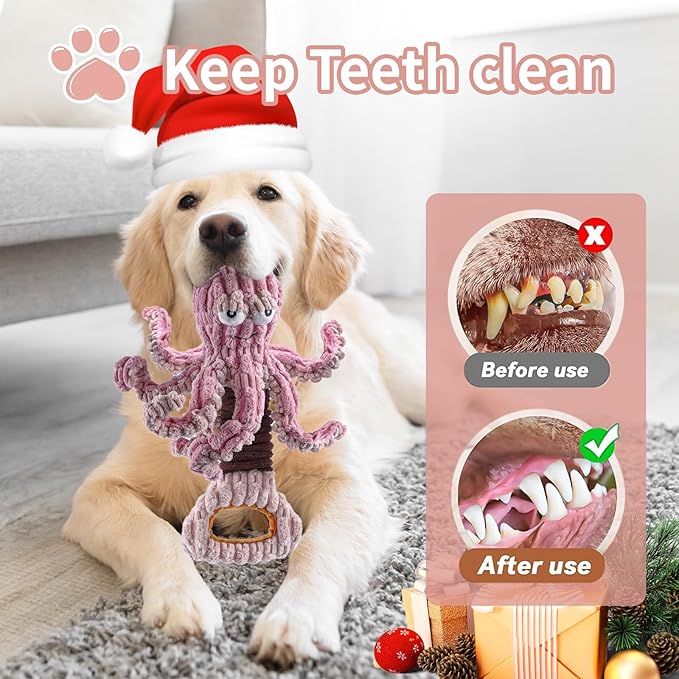 YZHDUXIU Squeaky Dog Toys, Octopus Dog Toy Interactive Tug of War Puppy Toy to Keep Them Busy(Purple)