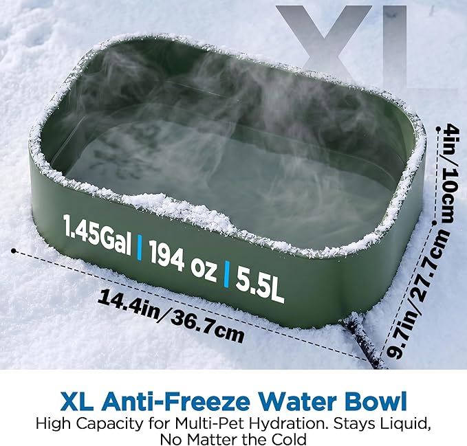 5.5L/1.45Gal Extra Large Heated Water Bowl, Indoor & Outdoor Winter Antifreezing Pet Heated Thermal Water Bowl Dish, Anti Chewy Cord, BPA-Free, Pet Products for Dog Cats Rabbit Chicken Duck Squirrel