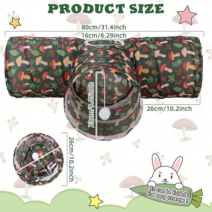 BWOGUE Bunny Tunnels & Tubes Collapsible 3 Way Bunny Hideout Small Animal Activity Tunnel Toys for Dwarf Rabbits Guinea Pigs Kitty