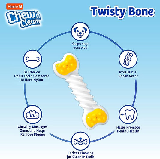Hartz Chew ‘n Clean Twisty Bone Dog Chew Toy, Bacon Scented for Moderate Chewers, Extra Small (Pack of 2)