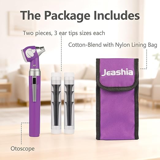 Pocket Veterinary LED Otoscope - Pet Ear Scope with Light for Dogs & Cats, 6 Disposable Tips (4/6/9mm), Portable Ear Infection Detector (Purple)