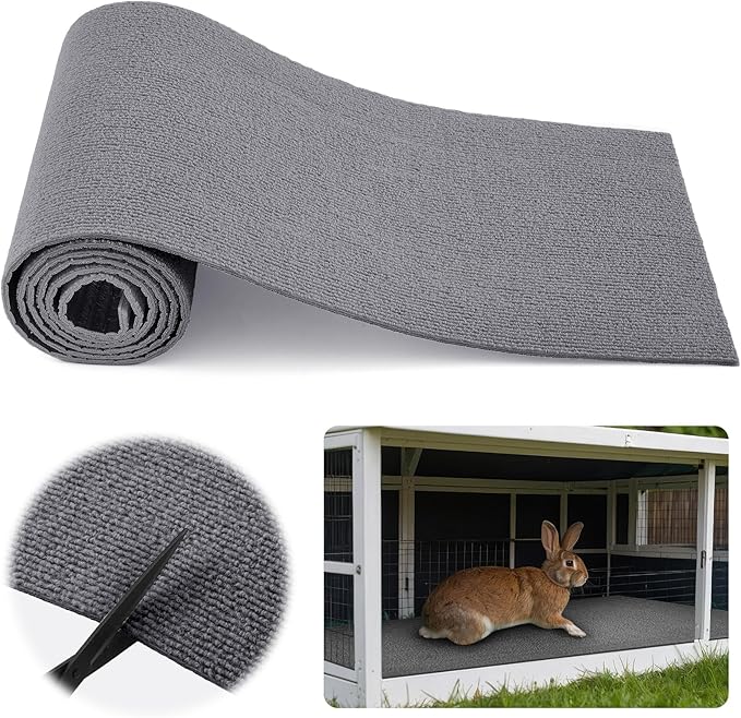 Rabbit Scratch Mat 12Inch x 6.56ft Self Adhesive Bunny Scratching Pad Cuttable Claw and Teeth Care Rabbit Mat Chew Toys for Cage Small Animal Scratching Rug for Biting Sleeping Nesting(Gray)