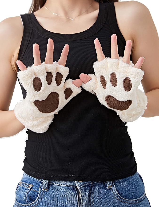 OTPEH Cat Paws Gloves Fingerless Bear Furry Paw Cute Hand Gear Cosplay Costume Accessories