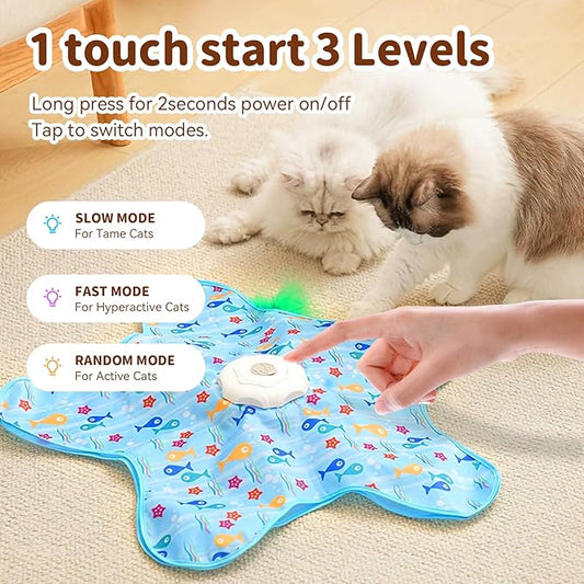 Interactive Cat Toy for Indoor Cats, Rechargeable Touch Activated Hide and Seek Cat Toys, Automatic Moving Concealed Wand Feather Toy for Bored Indoor Kitten Adult Cats, Real Bird Squeaky Blue