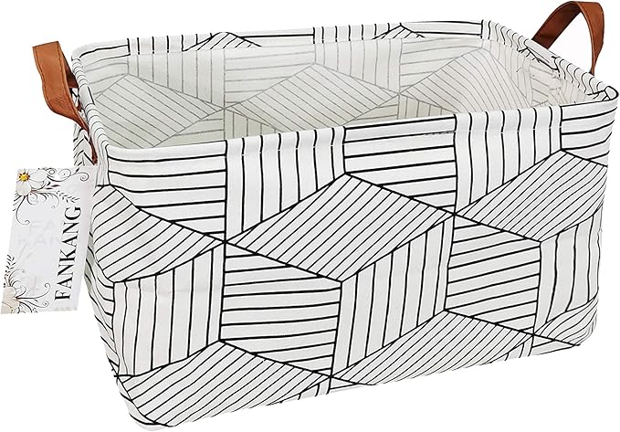 Storage Basket,Nursery Hamper Canvas Laundry Basket Foldable with Waterproof PE Coating Storage, Office, Bedroom, Clothes,Toys (L, REC-Diamond)