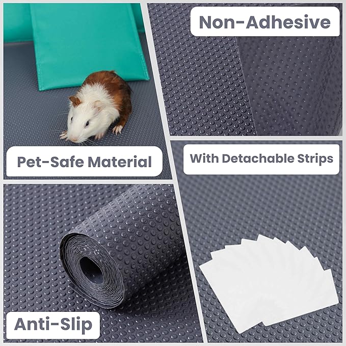 Waterproof Guinea Pig Cage Liner Roll, 18"x79", Cut to Fit EVA Mat for Bunny & Small Animal Cages, Reusable & Non Slip Plastic Rabbit Bedding, Ideal for Reptile Enclosures, Includes 5 Stickers, Gray