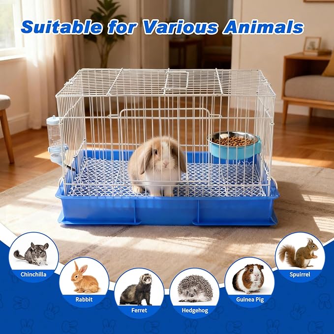 BWOGUE Small Rabbit Cage Indoor, Guinea Pig Cages with Water Bottle, Hangable Food Dish & Grid Mesh Floor, Bunny Enclosure for Hamster, Ferret, Rat, Chinchillas, Hedgehog and Small Animal