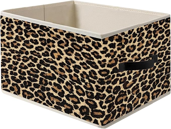 Brown Leopard Print Storage Bins, Cheetah Room Decor, Girly Y2k Wild Western Cheetah Foldable Closet Organizers Storage Basket Toybox for Girls Room Dorm Clothes Bed Sheets Blankets Toys