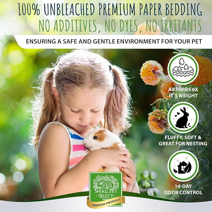 Small Pet Select Marigold Bedding, Paper Bedding with Real Marigold, Soft Animal Bedding with Odor Control for Guinea Pig, Rabbit, Hamster, or Bunny, Cage Accessories, Made in USA, 56L