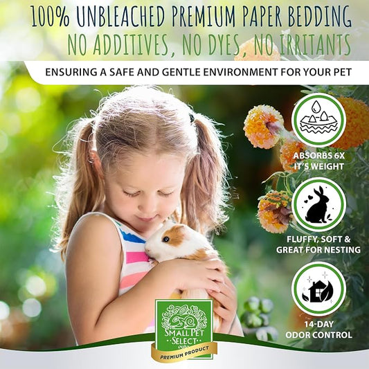 Small Pet Select Marigold Bedding, Paper Bedding with Real Marigold, Soft Animal Bedding with Odor Control for Guinea Pig, Rabbit, Hamster, or Bunny, Cage Accessories, Made in USA, 56L