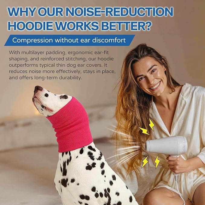Dog Calming Hoodie and Ear Muffs – Soft Double-Layer Ear and Neck Cover for Anxiety Relief & Noise Protection, Elastic Pet Head Wrap for Grooming, Bath, Drying & Fireworks
