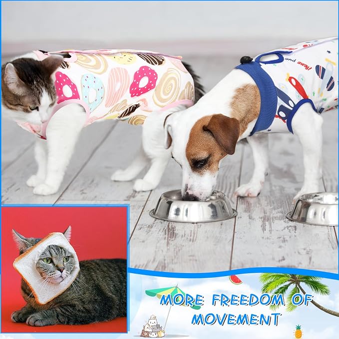 Kacctyen 6 Set Cat Recovery Suit After Surgery Female and Male Cat Kitten Surgery Suit E Collar Alternative Pajama Kitty Clothes for Spay Abdominal Skin Anti Licking(Animal,Medium)