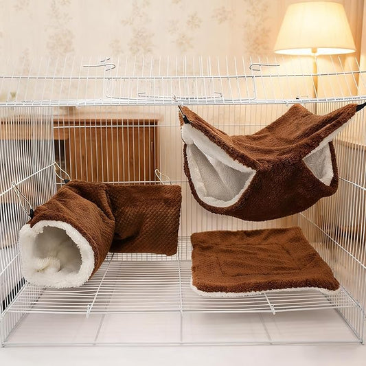 Plush Ferret Bed - Cave Tunnel Hammock Mat, Warm Small Animal Sleeping Nest | for Hamster Sugar Glider Ferret Resting Hiding Playing Climbing Indoor Winter