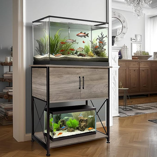 Herture 20-29 Gallon Aquarium Stand Metal Frame Fish Tank Stand with Cabinet Storage, for 20 Gallon Long Aquarium,30.7" L*16.5" W Tabletop,330LBS Capacity Grey PG01YGZ