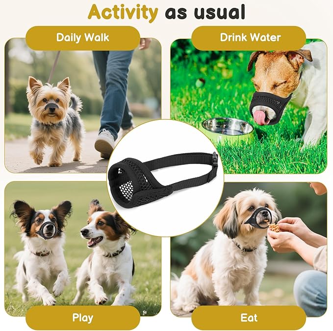 Mayerzon Mesh Muzzle for Small Medium Large Dogs Anti-Biting, Opening Front Muzzle for Mini Poodle Corgi, Focus on Short Snout Dogs, Breathable Fabric, Allow Panting, for Grooming Vet Visits