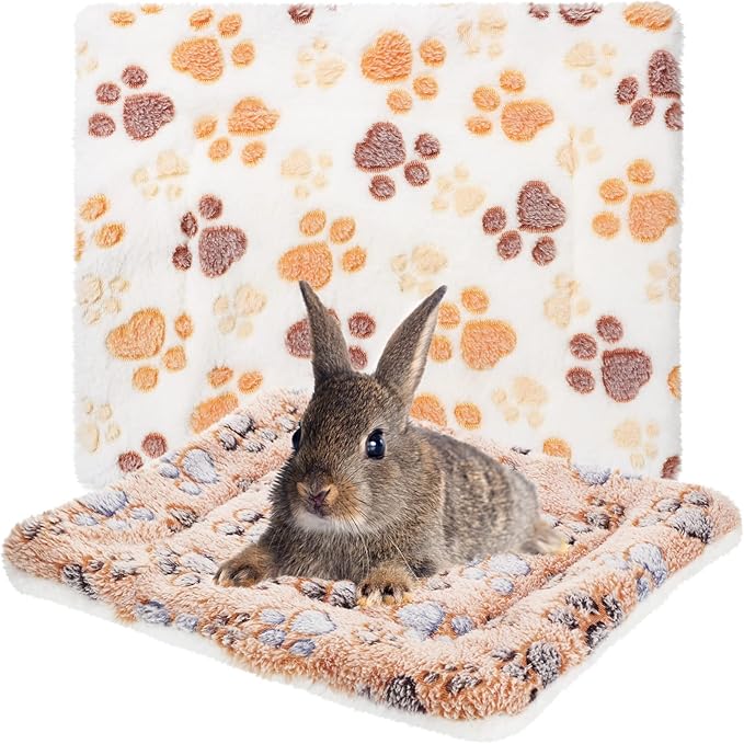 Jetec 2 Pieces Guinea Pig Bed Rabbit Bed Warm Small Animal Hamster Bunny Mats Winter Warm for Bunny Hamster Squirrel Hedgehog Chinchilla Small Animal Accessories(White, Light Brown,Paw Pattern)