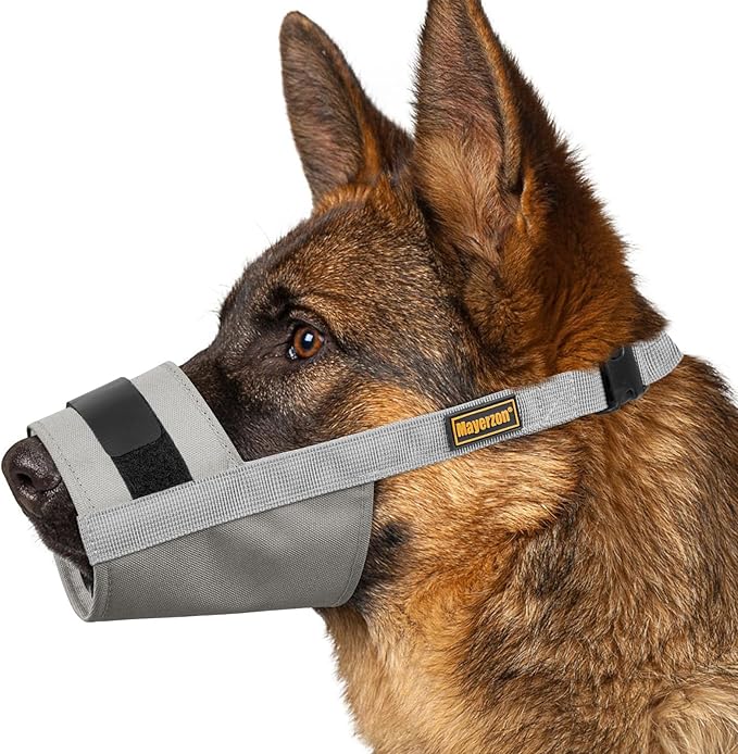 Mayerzon Dog Muzzle for Large Medium Small Dogs, Adjustable Fit, Soft & Sturdy Fabric, Prevents Fierce Barking Biting Chewing, Ideal for Grooming Walking Vet Visits, Allows to Pant Drink (Grey, S)