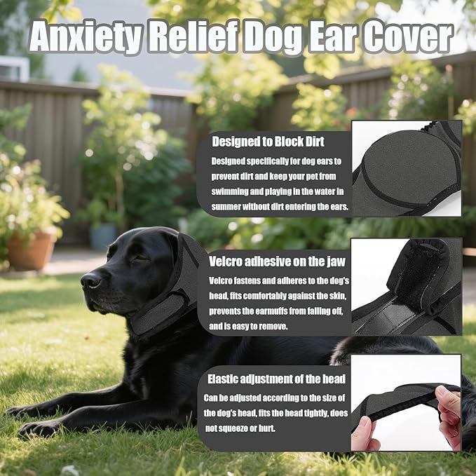 Dog Ear Muffs Noise Protection, Dog Ear Covers for Bath, Dog Quiet Ear Wrap, Waterproof Dog Calming Hoodie for Hematoma, Bathing, Drying, Swim& Noise Anxiety Relief