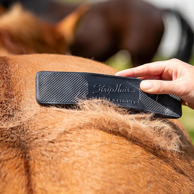 StripHair Horse Dog Grooming Set 2pc - Gentle Groomer 6-in-1 Shedding Coat Shine Massage Tool (original black) and Reusable Coat Care Cloth Wipes (12x12in)