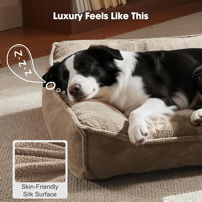 FURTIME XXL Orthopedic Dog Beds Large Sized Dog, Extra Thick Supportive Comfort Pet Sofa, Ergonomic Slant Dog Couch Bed with Removable Washable Cover, Ultra Soft Surface & Non-Slip Bottom, Brown, 48"