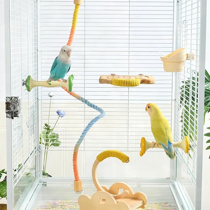 Apple Shape Parrot Perch Stand Ceramic Beak Grinding Stone Toy for Nail Trimming - Cage Accessories for Parrot, Budgie, Cockatiel, Lovebird, Other Small Medium Birds (Yellow)