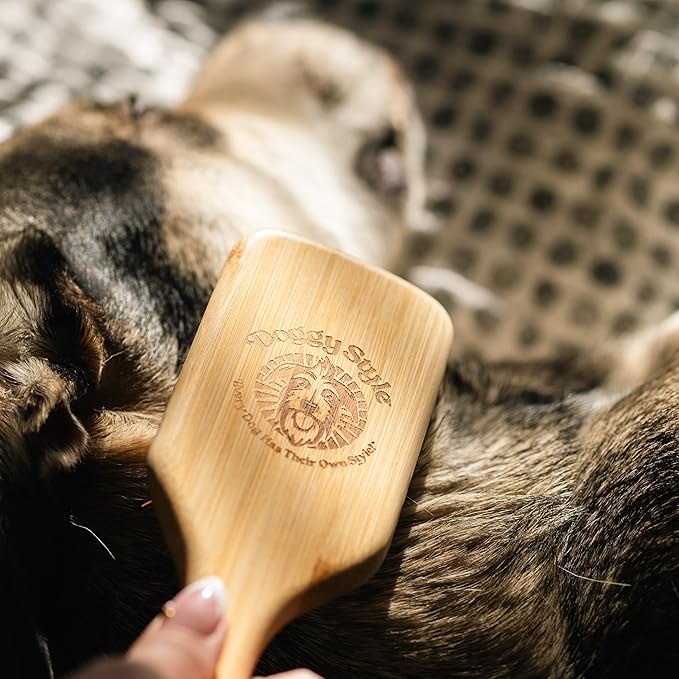 Doggy Style Bamboo Dog Brush for Medium and Large Dogs, Deshedding and Detangling Pet Grooming Brush with Pin Bristles, Ergonomic Handle, Rubber Cushion, Plastic-Free 9.5 Inch