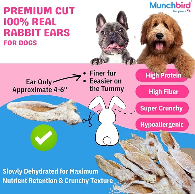 Munchbird Dehydrated Rabbit Ears for Dogs (Small Pack - 6pcs)