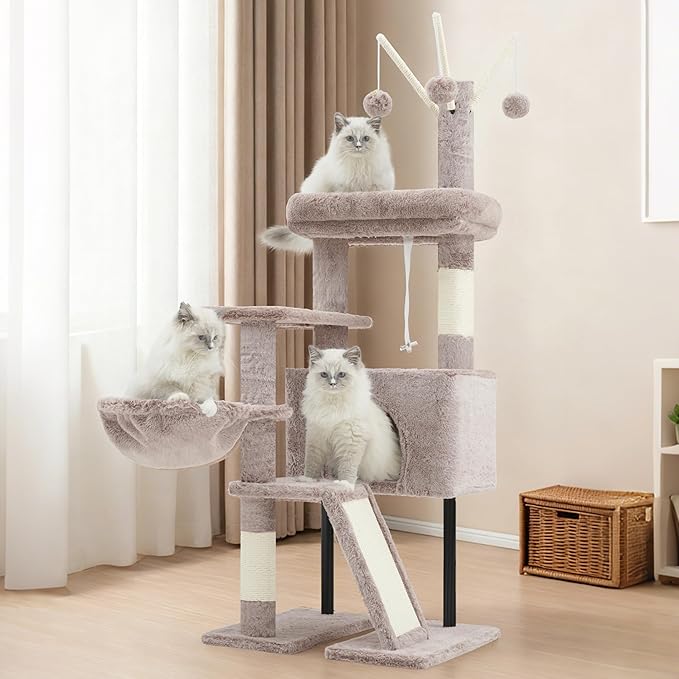 Gitelsnour Cat Tree for Indoor Cats, Cat Tower with Scratching Post for Small Cats and Kittens, Cat House with Removable Top Platform and Fluffy Balls, Hanging Cat Basket, Mushroom GCT006SMU