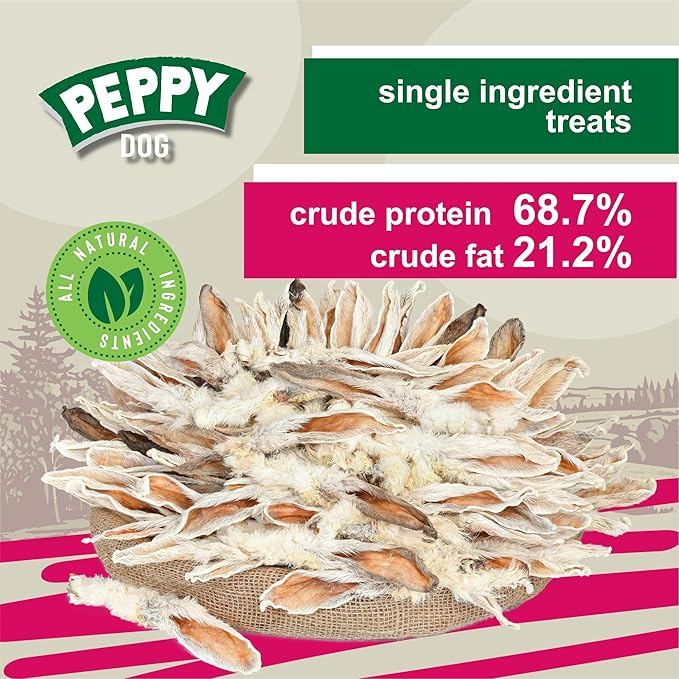 Rabbit Ears with Fur Dog Treats (100 pcs)| All-Natural, Hypoallergenic, Dehydrated Chews | Supports Dental Hygiene & Digestion | Ideal for Small, Medium & Large Dogs