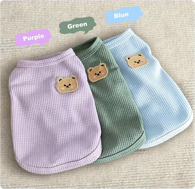 Waffle Knit Cat & Dog T Shirt for Small Dogs, Stretchable Puppy Shirt for Sphynx Cats & Small Breeds, Pet Clothes | Breathable Summer/Winter Apparel for Newborn(Purple&Blue&Green Medium)